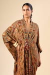 Shop_Tarun Tahiliani_Multi Color Beads, Tassels V-neck Geometric Print Kaftan _Online_at_Aza_Fashions