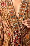 Tarun Tahiliani_Multi Color Beads, Tassels V-neck Geometric Print Kaftan _at_Aza_Fashions