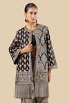 Shop_Tarun Tahiliani_Black Metallic Thread, Zari Round Neck Embroidered Long Jacket _Online_at_Aza_Fashions