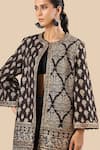 Tarun Tahiliani_Black Metallic Thread, Zari Round Neck Embroidered Long Jacket _at_Aza_Fashions