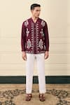 Shop Gargee Designers Maroon Cotton Embroidery Floral And Geometric Shirt Online at Aza Fashions Shop_Gargee Designers_Maroon Cotton Embroidery Floral And Geometric Shirt _Online_at_Aza_Fashions