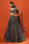 Seema Gujral_Black Silk Sequins, Embroidery, Beads Sweetheart Neck Raw Lehenga Set _at_Aza_Fashions