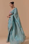 Shop Nitika Gujral Aqua Tissue, Brocade, Shantoon Sequins, Scallop Border Saree With Blouse Online at Aza Fashions Shop_Nitika Gujral_Aqua Tissue, Brocade, Shantoon Sequins, Scallop Border Saree With Blouse _Online_at_Aza_Fashions