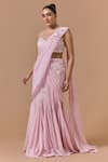 Buy Nitika Gujral Pink Shantoon, Net, Lurex, Georgette Shimmer Finish Pre-draped Saree With Blouse at Aza Fashions Buy_Nitika Gujral_Pink Shantoon, Net, Lurex, Georgette Shimmer Finish Pre-draped Saree With Blouse _at_Aza_Fashions