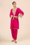 Buy_Sheetal Batra_Fuchsia Embroidery, Zari V-neck Yoke Kurta And Pant Set _at_Aza_Fashions