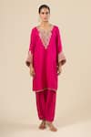 Sheetal Batra_Fuchsia Embroidery, Zari V-neck Yoke Kurta And Pant Set _Online_at_Aza_Fashions