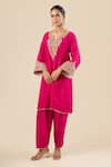 Buy_Sheetal Batra_Fuchsia Embroidery, Zari V-neck Yoke Kurta And Pant Set _Online_at_Aza_Fashions
