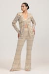 Bling Empire_Beige Mesh, Lycra Crystals, Beads, Pearls Aurora Embellished Jacket And Pant Set _Online_at_Aza_Fashions