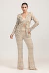 Buy_Bling Empire_Beige Mesh, Lycra Crystals, Beads, Pearls Aurora Embellished Jacket And Pant Set _at_Aza_Fashions