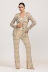 Shop_Bling Empire_Beige Mesh, Lycra Crystals, Beads, Pearls Aurora Embellished Jacket And Pant Set _at_Aza_Fashions