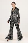 Buy_Bling Empire_Black Mesh Beads V-, Shawl Noir Blossom Work Jacket And Trouser Set _Online_at_Aza_Fashions