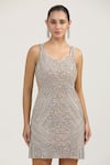 Shop_Bling Empire_Silver Mesh, Lycra Beads, Crystals, Embroidery V-neck Luna Cocktail Dress _at_Aza_Fashions