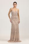 Bling Empire_Beige Mesh, Lycra Sequins Sweetheart Neck Aurelia Hand Embellished Gown _Online_at_Aza_Fashions