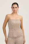 Bling Empire_Beige Mesh, Lycra Crystals, Beads Bandeau Strapless Top And Trouser Co-ord Set _Online_at_Aza_Fashions