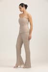 Shop_Bling Empire_Beige Mesh, Lycra Crystals, Beads Bandeau Strapless Top And Trouser Co-ord Set _at_Aza_Fashions