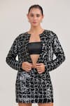 Buy_Bling Empire_Black Mesh, Lycra, Polyester Lunara Embellished Jacket And Skirt Co-ord Set _Online_at_Aza_Fashions