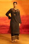 Banana Labs Black Kota Doria, Cotton Foil Printing, Tassels Polka Dot Kurta Palazzo Set Online Banana Labs_Black Kota Doria, Cotton Foil Printing, Tassels Polka Dot Kurta Palazzo Set _Online