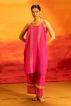 Shop Banana Labs Pink Cotton Metallic Thread Round Neck Striped Tunic And Palazzo Set at Aza Fashions Shop_Banana Labs_Pink Cotton Metallic Thread Round Neck Striped Tunic And Palazzo Set _at_Aza_Fashions