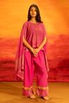 Buy Banana Labs Fuchsia Cotton Zari Round Neck Woven Pattern Kaftan And Palazzo Set at Aza Fashions Buy_Banana Labs_Fuchsia Cotton Zari Round Neck Woven Pattern Kaftan And Palazzo Set _at_Aza_Fashions