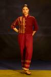 Buy Banana Labs Maroon Cotton Metallic Thread, Zari Collared, Striped Panel Top And Pant Set Online at Aza Fashions Buy_Banana Labs_Maroon Cotton Metallic Thread, Zari Collared, Striped Panel Top And Pant Set _Online_at_Aza_Fashions