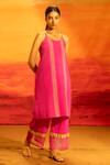 Buy Banana Labs Fuchsia Cotton Zari, Foil Printing Round Neck Striped Tunic Palazzo Set Online at Aza Fashions Buy_Banana Labs_Fuchsia Cotton Zari, Foil Printing Round Neck Striped Tunic Palazzo Set _Online_at_Aza_Fashions