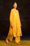 Shop Banana Labs Mustard Kota Doria, Cotton Round Woven Pattern Kurta And Palazzo Set With Slip Online at Aza Fashions Shop_Banana Labs_Mustard Kota Doria, Cotton Round Woven Pattern Kurta And Palazzo Set With Slip _Online_at_Aza_Fashions