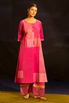 Buy Banana Labs Fuchsia Cotton Round Neck Patchwork Straight Kurta And Palazzo Set at Aza Fashions Buy_Banana Labs_Fuchsia Cotton Round Neck Patchwork Straight Kurta And Palazzo Set _at_Aza_Fashions
