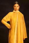 Buy Banana Labs Mustard Kota Doria, Cotton Tassels Mandarin Collar Woven Kurta Palazzo Set Buy_Banana Labs_Mustard Kota Doria, Cotton Tassels Mandarin Collar Woven Kurta Palazzo Set