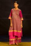 Shop Banana Labs Fuchsia Cotton Round , Keyhole Striped Kurta And Palazzo Set Online at Aza Fashions Shop_Banana Labs_Fuchsia Cotton Round , Keyhole Striped Kurta And Palazzo Set _Online_at_Aza_Fashions