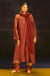 Shop Banana Labs Maroon Kota Doria, Cotton Mandarin Collar Polka Pattern Kurta Palazzo Set Online at Aza Fashions Shop_Banana Labs_Maroon Kota Doria, Cotton Mandarin Collar Polka Pattern Kurta Palazzo Set _Online_at_Aza_Fashions