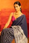 Banana Labs Navy Cotton, Crinkle V-neck Striped Saree And Blouse Set at Aza Fashions Banana Labs_Navy Cotton, Crinkle V-neck Striped Saree And Blouse Set _at_Aza_Fashions