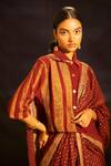 Banana Labs Maroon Kota Doria, Cotton, Crinkle Zari, Foil Striped Blouse And Dotted Saree Set Online at Aza Fashions Banana Labs_Maroon Kota Doria, Cotton, Crinkle Zari, Foil Striped Blouse And Dotted Saree Set _Online_at_Aza_Fashions