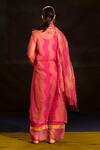 Shop Banana Labs Pink Kota Doria, Cotton Zari V-neck Woven Wave Pattern Kurta Palazzo Set at Aza Fashions Shop_Banana Labs_Pink Kota Doria, Cotton Zari V-neck Woven Wave Pattern Kurta Palazzo Set _at_Aza_Fashions