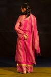 Banana Labs Pink Kota Doria, Cotton Zari V-neck Woven Wave Pattern Kurta Palazzo Set Online Banana Labs_Pink Kota Doria, Cotton Zari V-neck Woven Wave Pattern Kurta Palazzo Set _Online