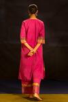 Shop Banana Labs Pink Cotton, Kota Doria Foil Printing, Zari Round Striped Kurta Palazzo Set at Aza Fashions Shop_Banana Labs_Pink Cotton, Kota Doria Foil Printing, Zari Round Striped Kurta Palazzo Set _at_Aza_Fashions