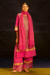 Banana Labs Pink Cotton, Kota Doria Foil Printing, Zari Round Striped Kurta Palazzo Set at Aza Fashions Banana Labs_Pink Cotton, Kota Doria Foil Printing, Zari Round Striped Kurta Palazzo Set _at_Aza_Fashions