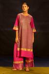 Buy Banana Labs Pink Cotton, Kota Doria Foil Printing, Zari Round Striped Kurta Palazzo Set Buy_Banana Labs_Pink Cotton, Kota Doria Foil Printing, Zari Round Striped Kurta Palazzo Set