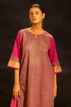 Banana Labs Pink Cotton, Kota Doria Foil Printing, Zari Round Striped Kurta Palazzo Set Online Banana Labs_Pink Cotton, Kota Doria Foil Printing, Zari Round Striped Kurta Palazzo Set _Online