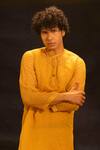 Shop Banana Labs Mustard Kota Doria, Cotton Printed Kurta And Pant Set Online at Aza Fashions Shop_Banana Labs_Mustard Kota Doria, Cotton Printed Kurta And Pant Set _Online_at_Aza_Fashions