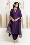 BAIDEHI_Purple Silk, Organza Pearls, Beads, Sequins, Zari A-line Embroidered Kurta Set _Online_at_Aza_Fashions