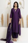 Buy_BAIDEHI_Purple Silk, Organza Pearls, Beads, Sequins, Zari A-line Embroidered Kurta Set _Online_at_Aza_Fashions