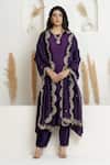 Buy_BAIDEHI_Purple Silk, Organza Pearls, Beads, Sequins, Zari A-line Embroidered Kurta Set _at_Aza_Fashions