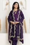 Shop_BAIDEHI_Purple Silk, Organza Pearls, Beads, Sequins, Zari A-line Embroidered Kurta Set _Online_at_Aza_Fashions