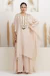 Buy_BAIDEHI_Pink Bemberg, Silk Beads, Sequins, Pearls, Zari Embroidered Kaftan And Palazzo Set _at_Aza_Fashions