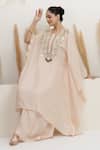 Buy_BAIDEHI_Pink Bemberg, Silk Beads, Sequins, Pearls, Zari Embroidered Kaftan And Palazzo Set 