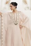 BAIDEHI_Pink Bemberg, Silk Beads, Sequins, Pearls, Zari Embroidered Kaftan And Palazzo Set _Online