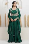 Buy_BAIDEHI_Green Bemberg, Silk, Organza Embroidery, Beads, Pearls, Dabka Anarkali Set _at_Aza_Fashions