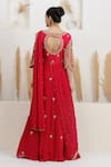 Shop BAIDEHI Red Georgette Sequins, Pearls, Zari Round Cutdana Embroidered Draped Saree Gown at Aza Fashions Shop_BAIDEHI_Red Georgette Sequins, Pearls, Zari Round Cutdana Embroidered Draped Saree Gown _at_Aza_Fashions