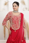 BAIDEHI Red Georgette Sequins, Pearls, Zari Round Cutdana Embroidered Draped Saree Gown at Aza Fashions BAIDEHI_Red Georgette Sequins, Pearls, Zari Round Cutdana Embroidered Draped Saree Gown _at_Aza_Fashions