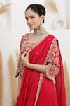 Buy BAIDEHI Red Georgette Sequins, Pearls, Zari Round Cutdana Embroidered Draped Saree Gown Buy_BAIDEHI_Red Georgette Sequins, Pearls, Zari Round Cutdana Embroidered Draped Saree Gown